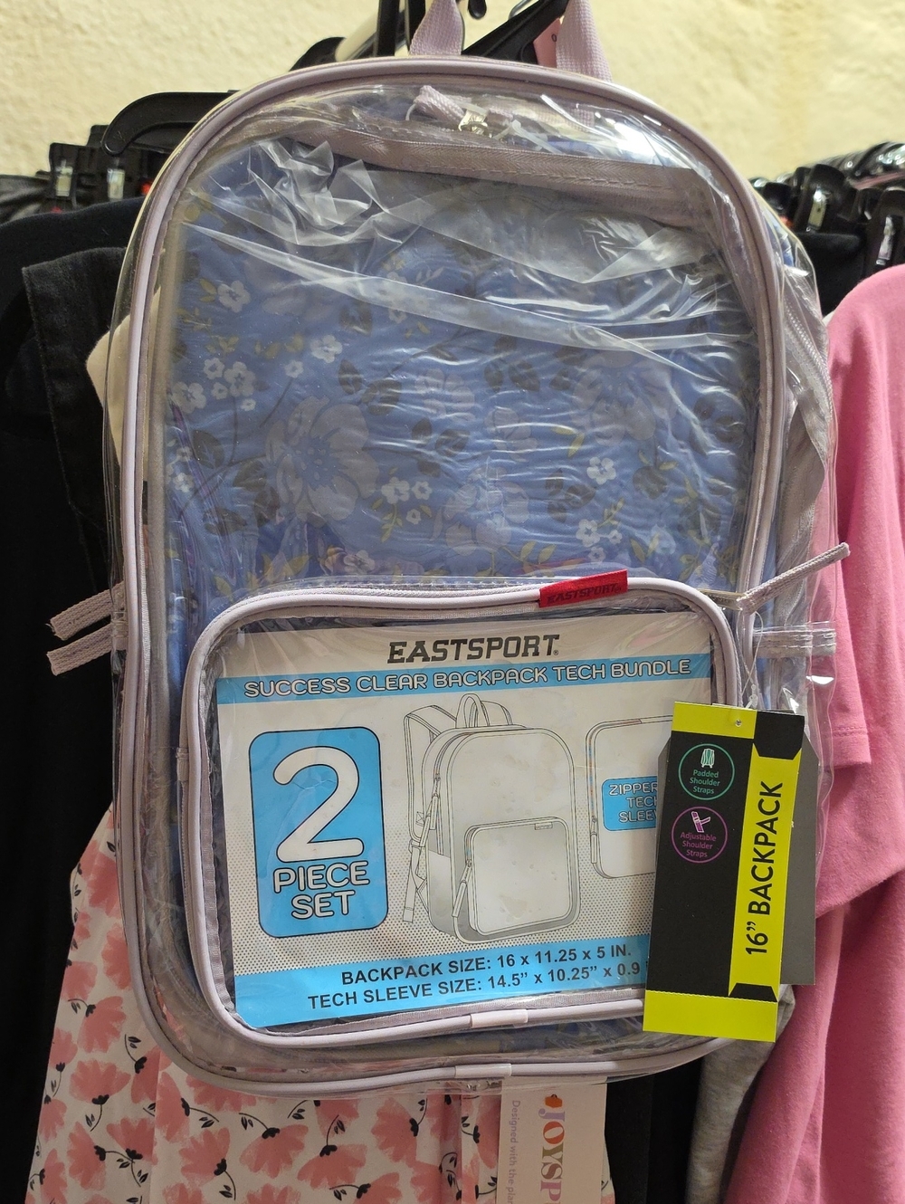 Nwt Clear Tech Backpack With Tablet Bag- Pink/Light Purple/clear